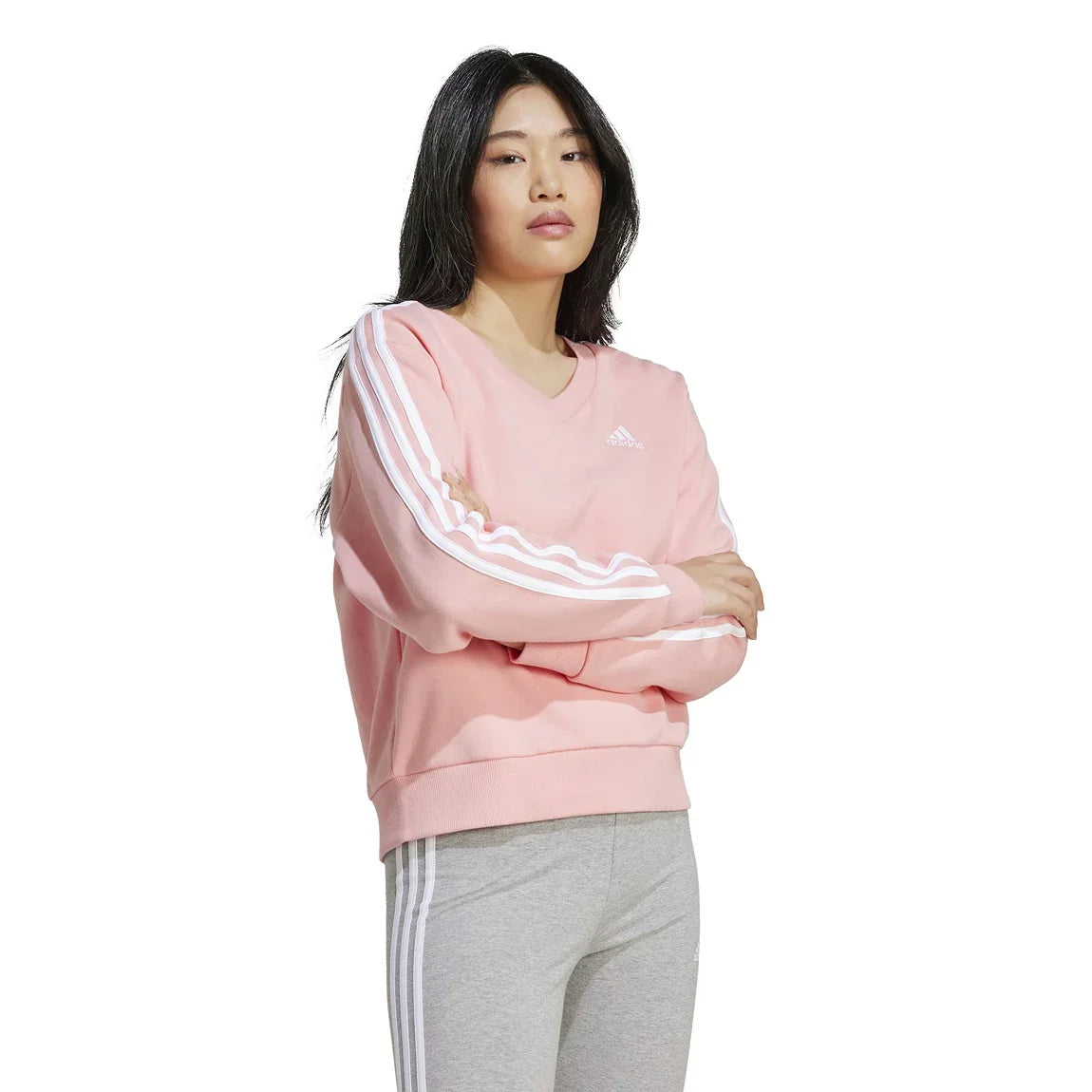 adidas Essentials 3 Stripes V-Neck sweatshirt - Women - Sports Excellence