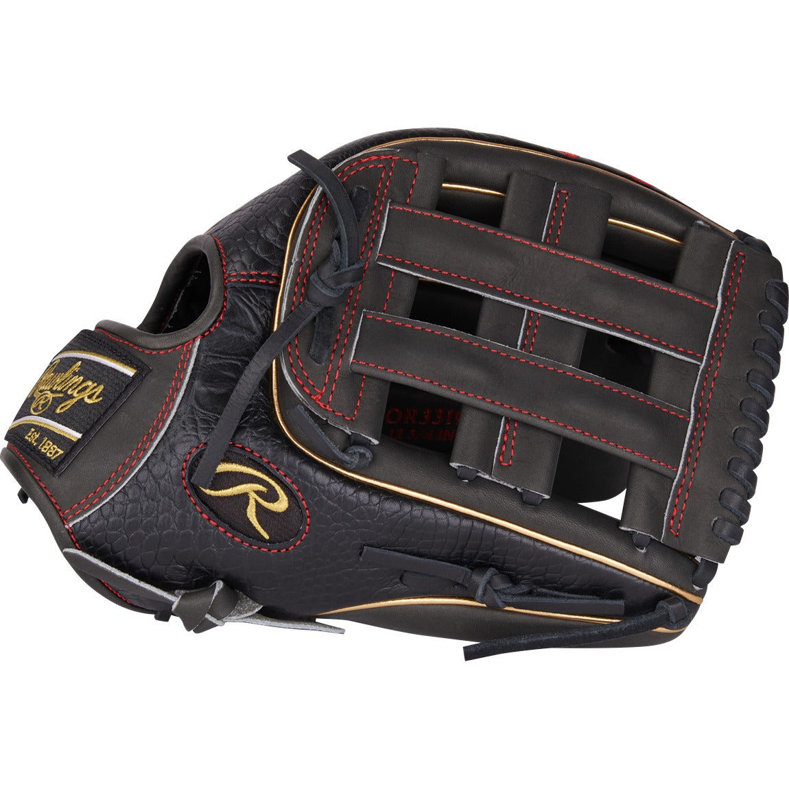 Rawlings 12.75" Heart of the Hide Black Croc Leather Outfield Glove (2025) - Sports Excellence
