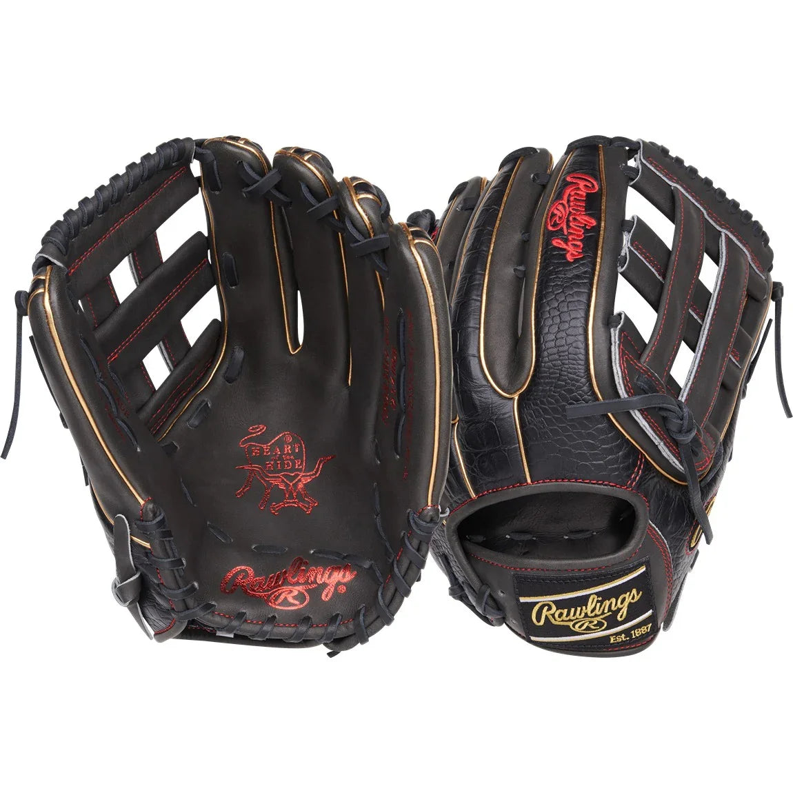 Rawlings 12.75" Heart of the Hide Black Croc Leather Outfield Glove (2025) - Sports Excellence