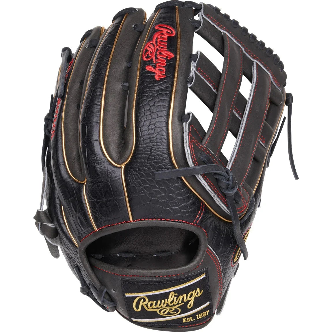 Rawlings 12.75" Heart of the Hide Black Croc Leather Outfield Glove (2025) - Sports Excellence